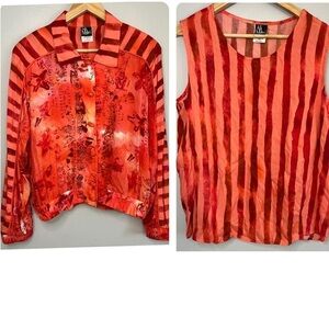 Vintage Ali Miles Women's Jacket & Tank Top Burnout Orange Size 14 Y2K 70s Retro